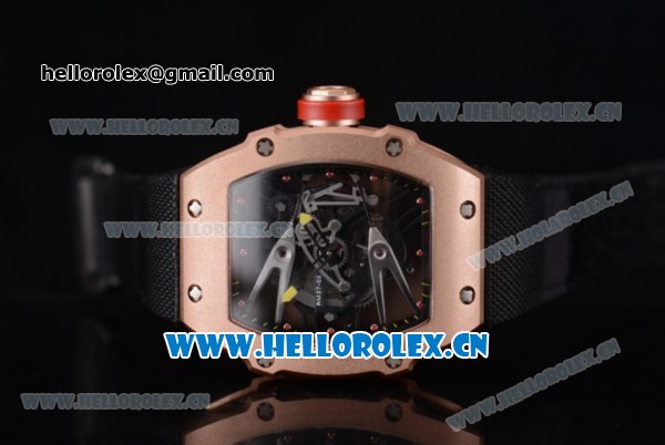 Richard Mille RM027-2 Miyota 9015 Automatic Rose Gold Case with Skeleton Dial Dot Markers and Black Nylon Strap - Click Image to Close